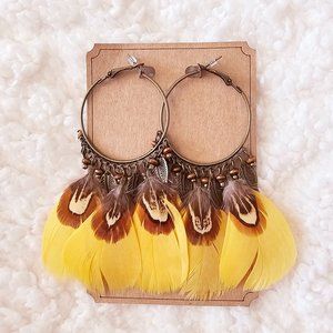 5/$25 Boho Hoop Earrings with Beads and Yellow Feathers
